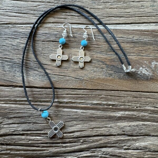 Product Image: Set: Zia Sun Sterling ¾” with Turquoise Bead Pendant + Earrings