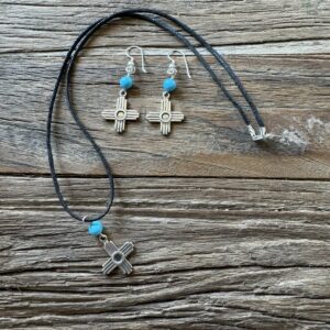 Product Image: Set: Zia Sun Sterling ¾” with Turquoise Bead Pendant + Earrings