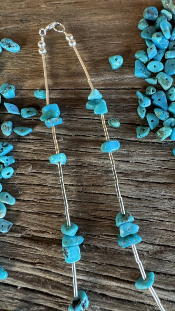 Product Image: Necklace: Zia Sun Sterling Drop Blue Turquoise Nuggets Necklace 18″