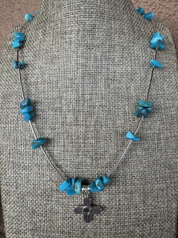 Product Image: Necklace: Zia Sun Sterling Drop Blue Turquoise Nuggets Necklace 18″