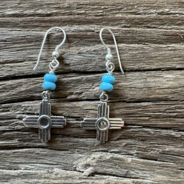 Product Image: Earrings: Zia Sun Sterling Silver ¾” Turquoise Roundels on French Wire 2″ Length