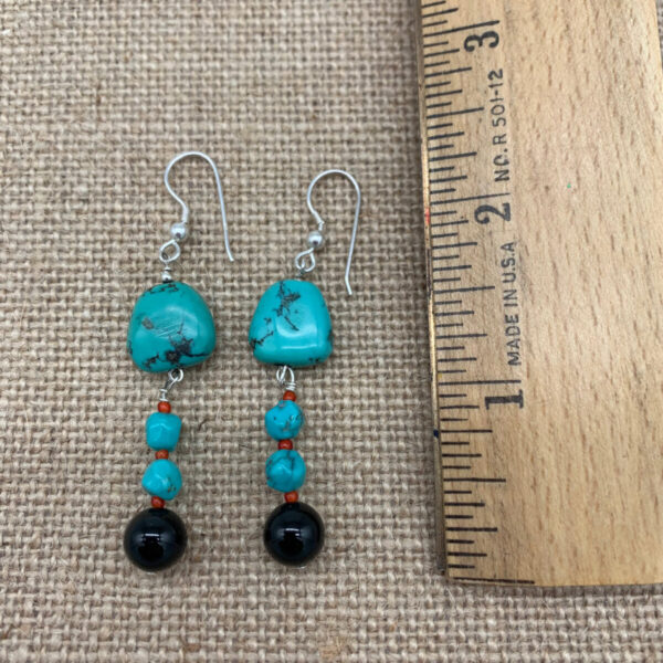 Product Image: Earrings: Turquoise, Onyx Dangle, Sterling Silver Wires 2 ½”