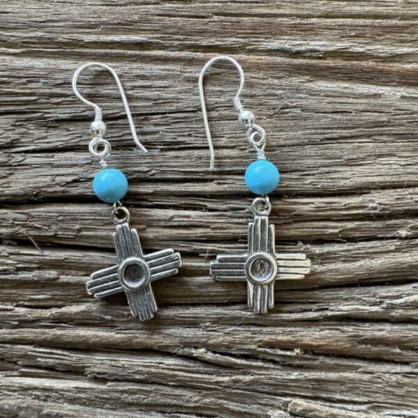 Product Image: Earrings: Zia Sun Sterling Silver ¾” Turquoise Round Bead French Wire 2″ Length