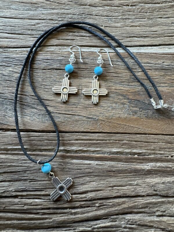 Product Image: Set: Zia Sun Sterling ¾” with Turquoise Bead Pendant + Earrings