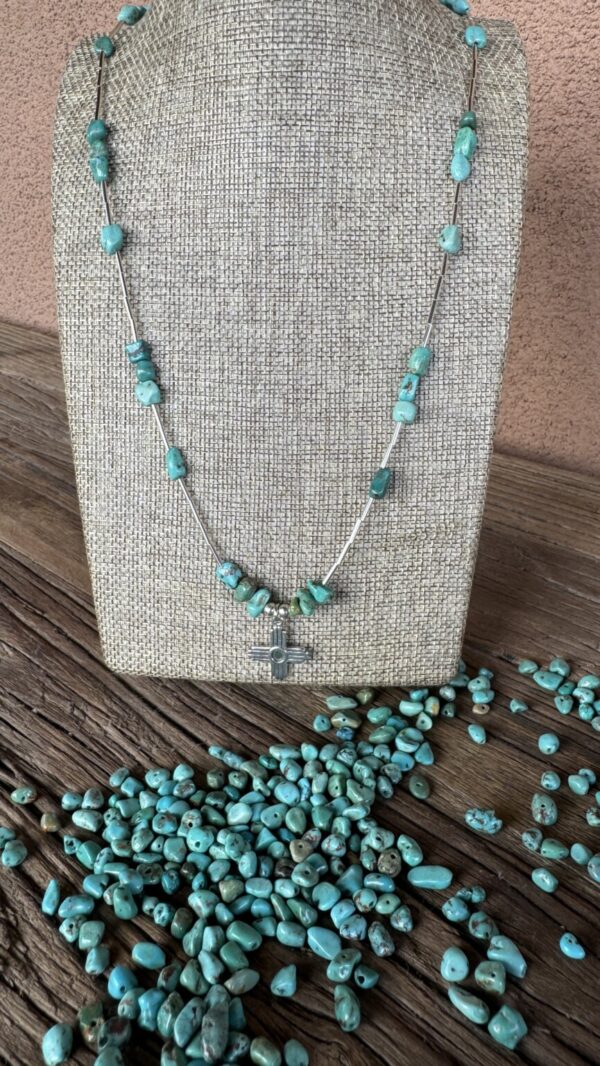 Product Image: Necklace: Zia Sun Sterling Drop ¾” Green Turquoise Nuggets Necklace 20″