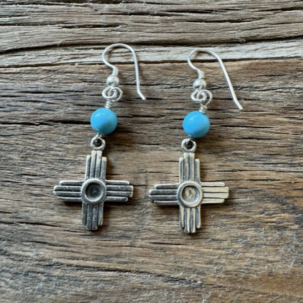 Product Image: Earrings: Zia Sun Sterling Silver ¾” Turquoise Round Bead French Wire 2″ Length