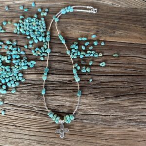 Product Image: Necklace: Zia Sun Sterling Drop ¾” Green Turquoise Nuggets Necklace 20″