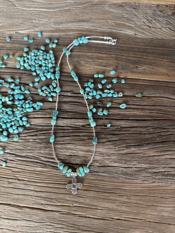 Product Image: Necklace: Zia Sun Sterling Drop ¾” Green Turquoise Nuggets Necklace 20″