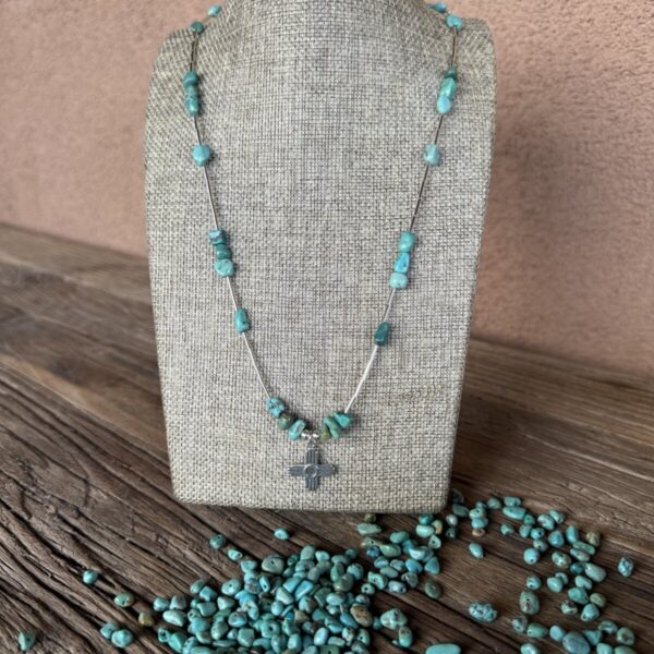 Product Image: Necklace: Zia Sun Sterling Drop ¾” Green Turquoise Nuggets Necklace 20″