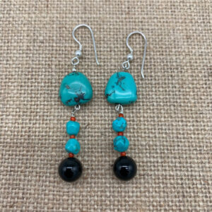 Product Image: Earrings: Turquoise, Onyx Dangle, Sterling Silver Wires 2 ½”