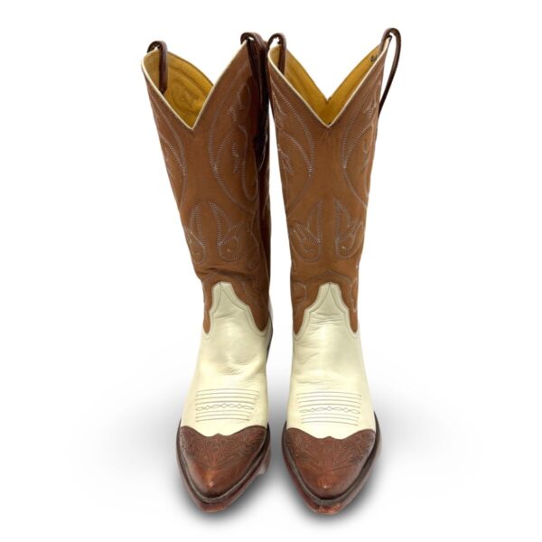 Product Image: 1980’S CUSTOM MADE IN USA TWO TONE HAND STAMPED LEATHER COWBOY BOOTS WOMEN’S 8.5 MEN’S 7.5