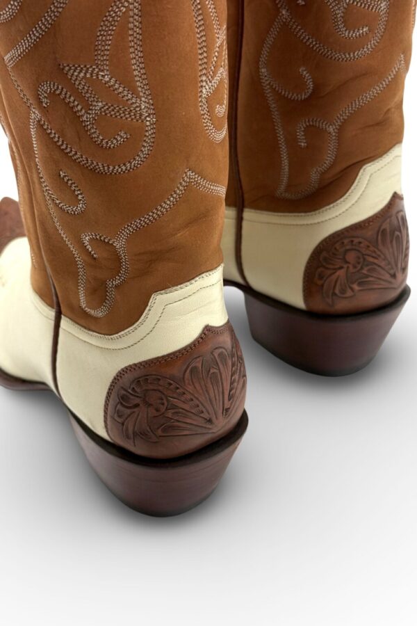 Product Image: 1980’S CUSTOM MADE IN USA TWO TONE HAND STAMPED LEATHER COWBOY BOOTS WOMEN’S 8.5 MEN’S 7.5