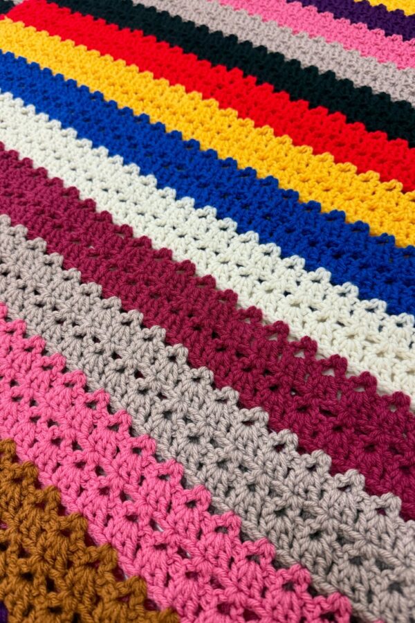 Product Image: 1970’S MULTICOLOR STRIPED HANDKNIT IN USA 60” X 50” BLANKET