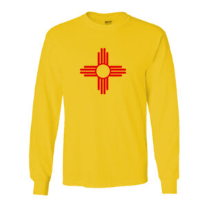 Product Image: “ZIA” Symbol Long Sleeve Adult Tee – Gold with Red Zia