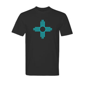 Product Image: “ZIA” Symbol Short Sleeve Adult Tee – Black with Turquoise