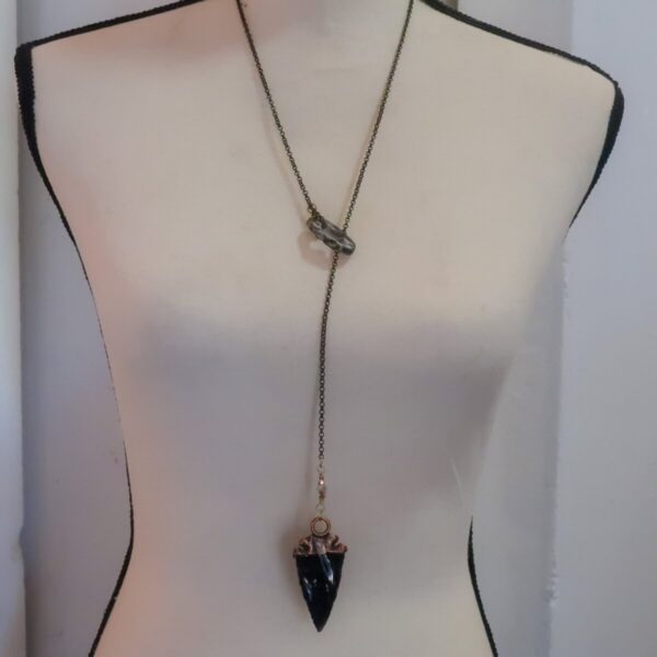 Product Image: Obsidian Arrowhead Lariat Necklace | Brass & Copper