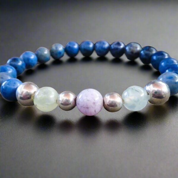 Product Image: Dumortierite, Prehnite and Amethyst Beaded Bracelet