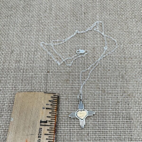 Product Image: Pendant: Heart Zia Four Directions Sterling Silver Gold Leaf Center on 18″ Chain