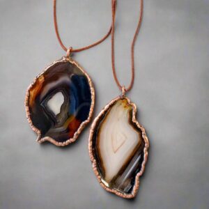 Product Image: Blue Agate Slice Statement Necklace | Copper