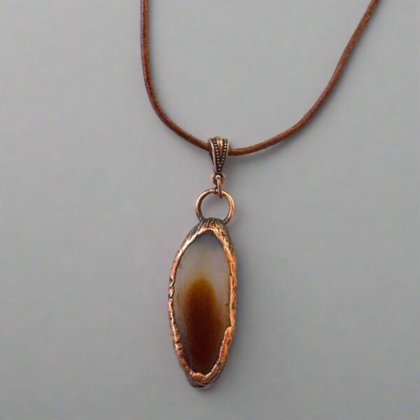 Product Image: Red Agate Slice Necklace | Copper & Leather