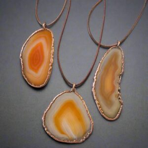 Product Image: Red Agate Slice Statement Necklace | Copper & Leather