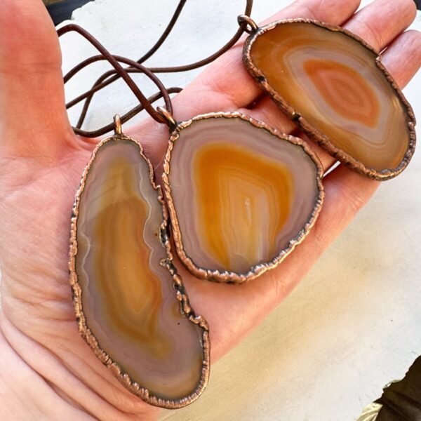 Product Image: Red Agate Slice Statement Necklace | Copper & Leather