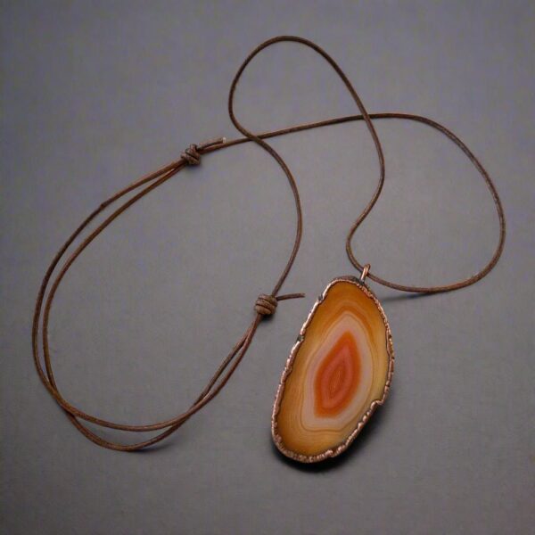 Product Image: Red Agate Slice Statement Necklace | Copper & Leather