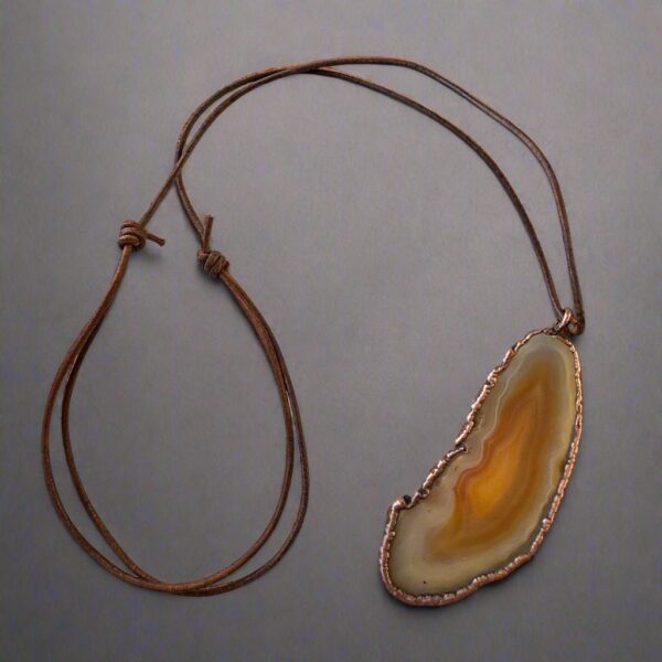 Product Image: Red Agate Slice Statement Necklace | Copper & Leather