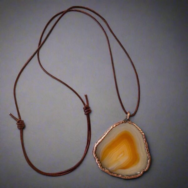 Product Image: Red Agate Slice Statement Necklace | Copper & Leather