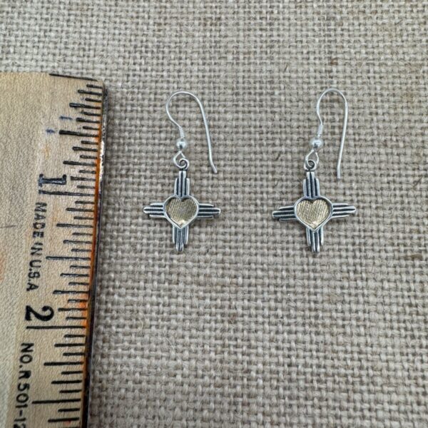 Product Image: Earrings: Heart Zia Four Directions Sterling Silver Gold Leaf Center on French Wires