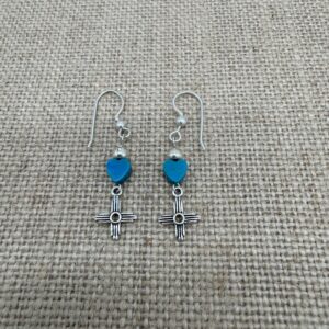 Product Image: Earrings: Heart Turquoise Zia Four Directions Sterling Silver French Wires