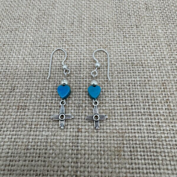 Product Image: Earrings: Heart Turquoise Zia Four Directions Sterling Silver French Wires