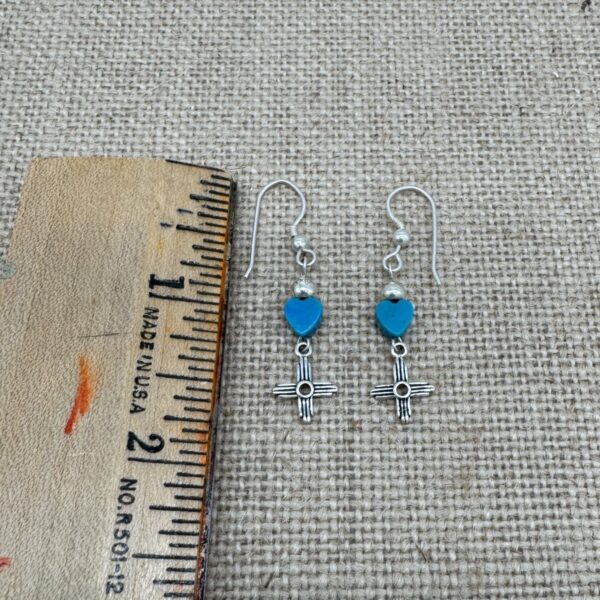 Product Image: Earrings: Heart Turquoise Zia Four Directions Sterling Silver French Wires