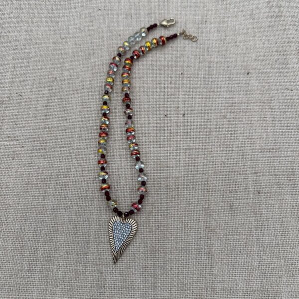 Product Image: Necklace: Heart Rhinestone Brass, Glass Beads Heart Clasp