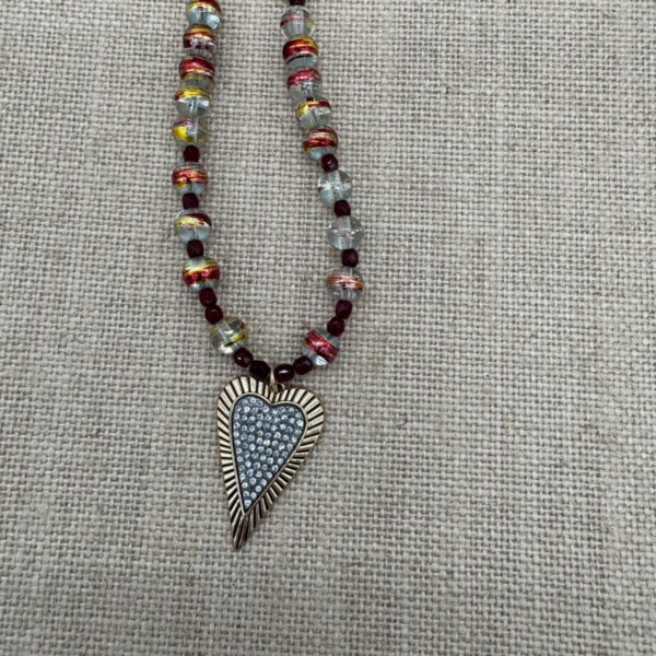 Product Image: Necklace: Heart Rhinestone Brass, Glass Beads Heart Clasp