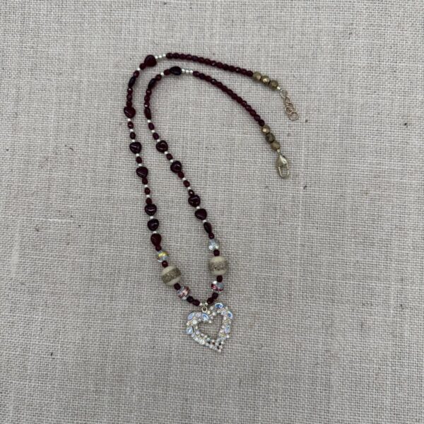 Product Image: Necklace: Heart Aurora Rhinestone, Glass Beads, Heart Clasp 21″ + extender chain