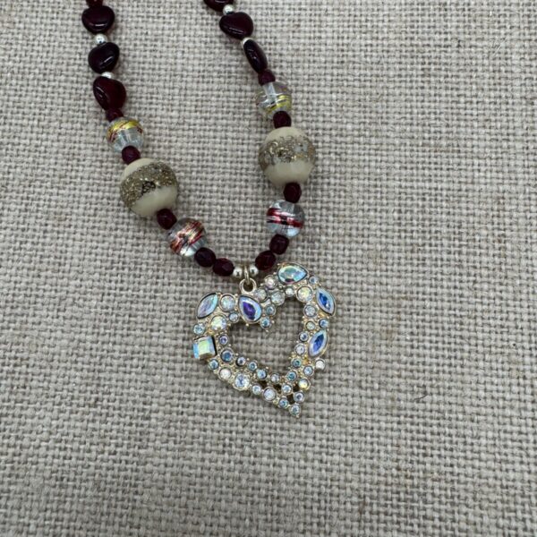 Product Image: Necklace: Heart Aurora Rhinestone, Glass Beads, Heart Clasp 21″ + extender chain