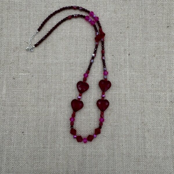 Product Image: Necklace: Heart Red & Pink Glass Necklace 24″ + 2″ sterling extender chain