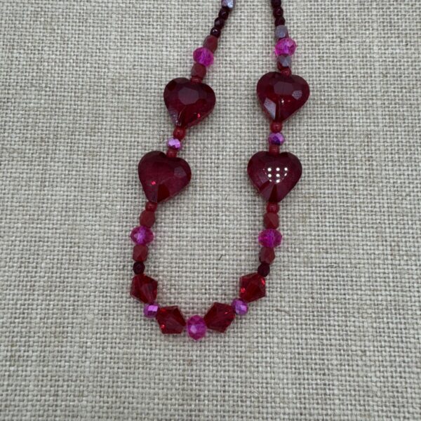 Product Image: Necklace: Heart Red & Pink Glass Necklace 24″ + 2″ sterling extender chain