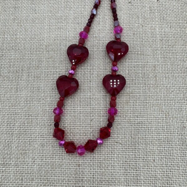 Product Image: Necklace: Heart Red & Pink Glass Necklace 24″ + 2″ sterling extender chain