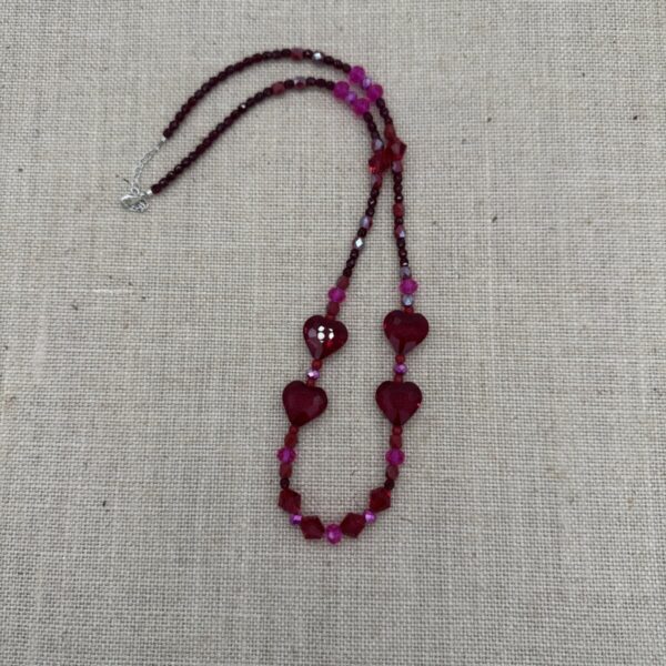 Product Image: Necklace: Heart Red & Pink Glass Necklace 24″ + 2″ sterling extender chain