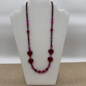 Product Image: Necklace: Heart Red & Pink Glass Necklace 24″ + 2″ sterling extender chain