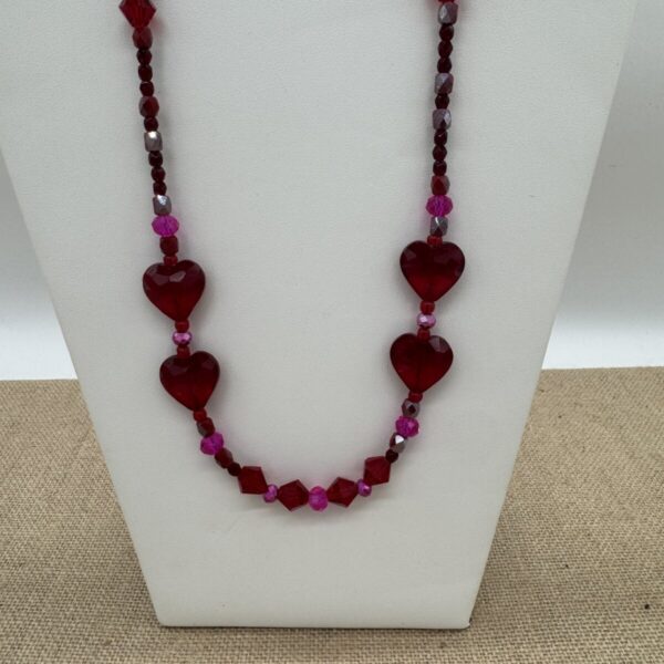 Product Image: Necklace: Heart Red & Pink Glass Necklace 24″ + 2″ sterling extender chain