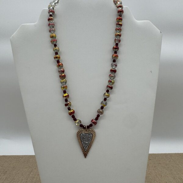 Product Image: Necklace: Heart Rhinestone Brass, Glass Beads Heart Clasp