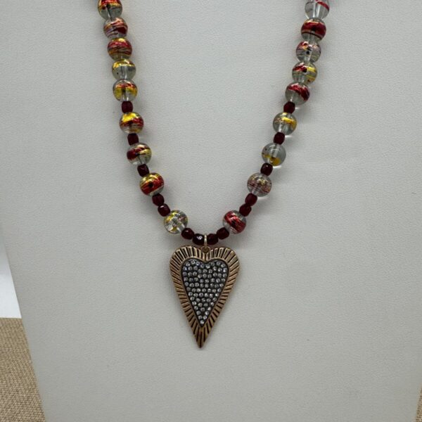 Product Image: Necklace: Heart Rhinestone Brass, Glass Beads Heart Clasp