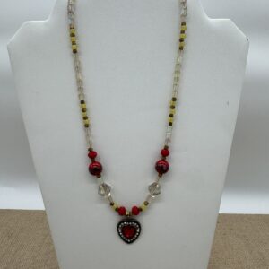 Product Image: Necklace: Heart Red Glass Rhinestone Necklace, 18″ + 2″ Sterling extender chain