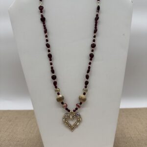 Product Image: Necklace: Heart Aurora Rhinestone, Glass Beads, Heart Clasp 21″ + extender chain