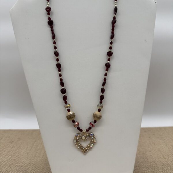 Product Image: Necklace: Heart Aurora Rhinestone, Glass Beads, Heart Clasp 21″ + extender chain