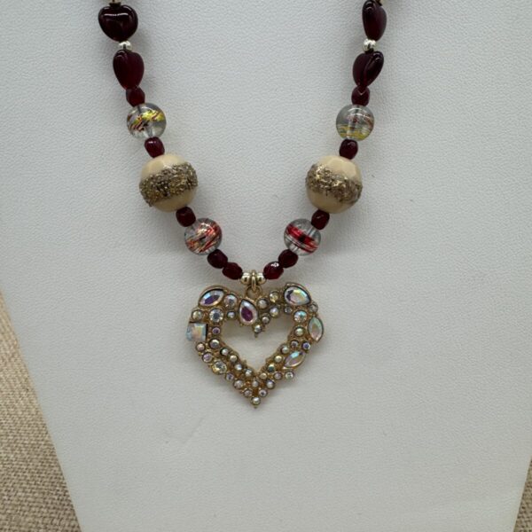 Product Image: Necklace: Heart Aurora Rhinestone, Glass Beads, Heart Clasp 21″ + extender chain