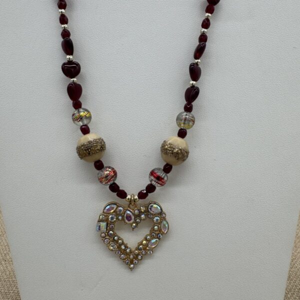 Product Image: Necklace: Heart Aurora Rhinestone, Glass Beads, Heart Clasp 21″ + extender chain